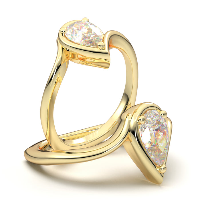 Yellow Gold Pear Curved Solitaire Ring
