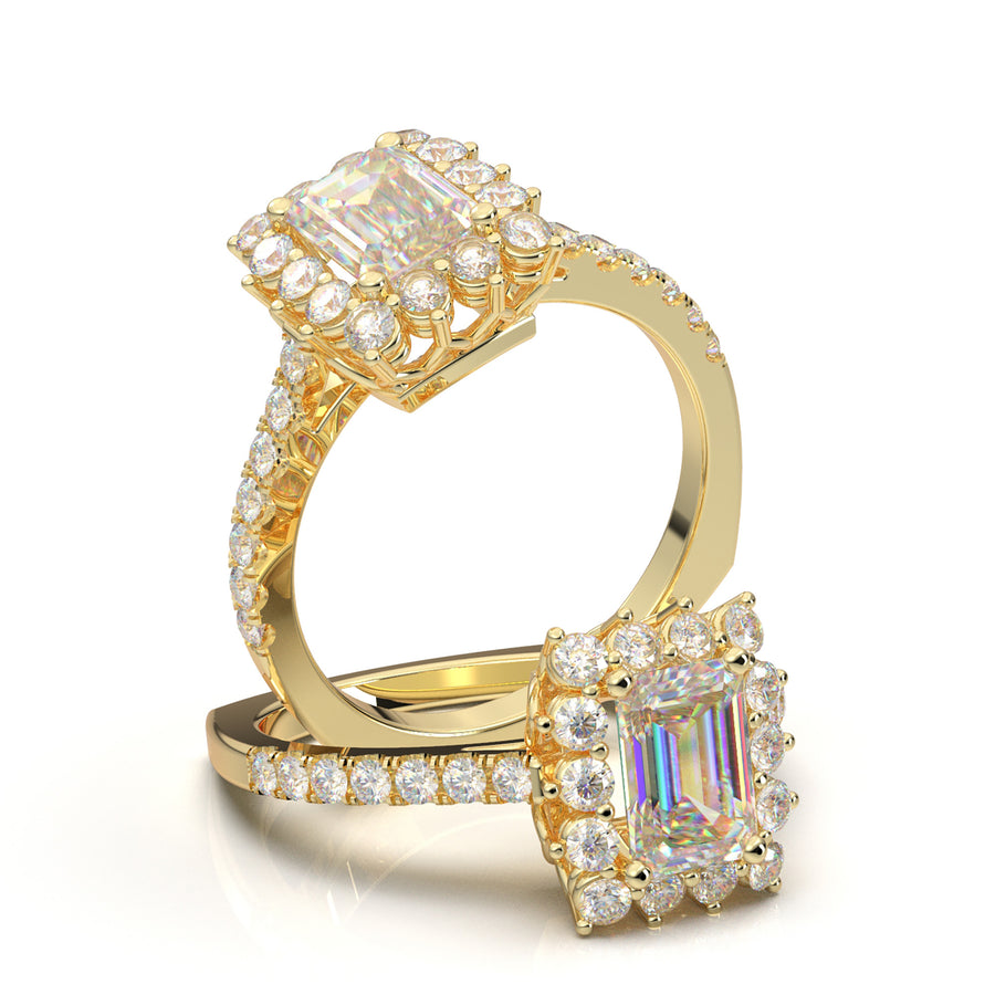 White Gold Emerald Cut Large Halo Ring