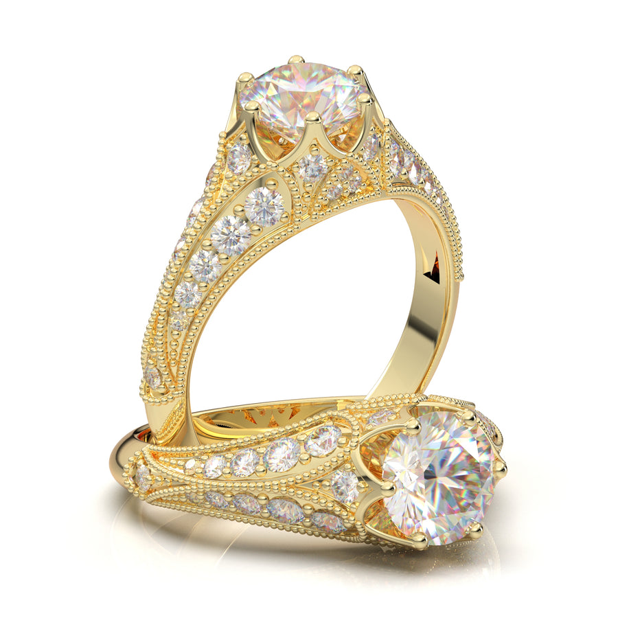 White Gold Vintage Crown Signet Ring