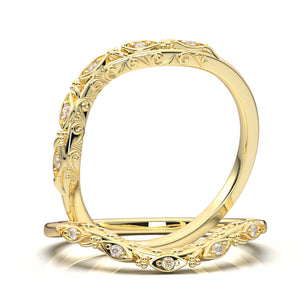 Yellow Gold Curved Floral Filigree Wedding Band