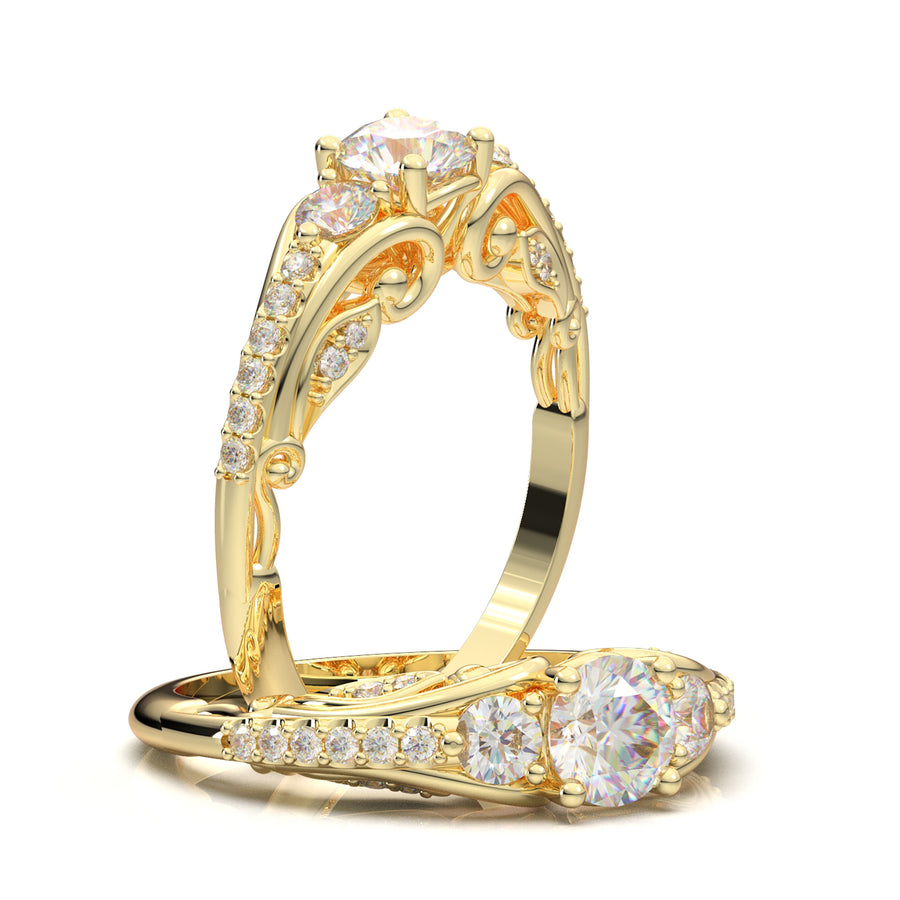 White Gold Vintage Royal Three Stone Ring