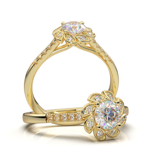 Home Try On--Yellow Gold Flower Petal Halo Ring
