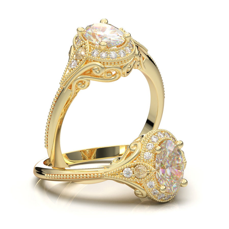 Rose Gold Vintage Filigree Oval Halo Ring
