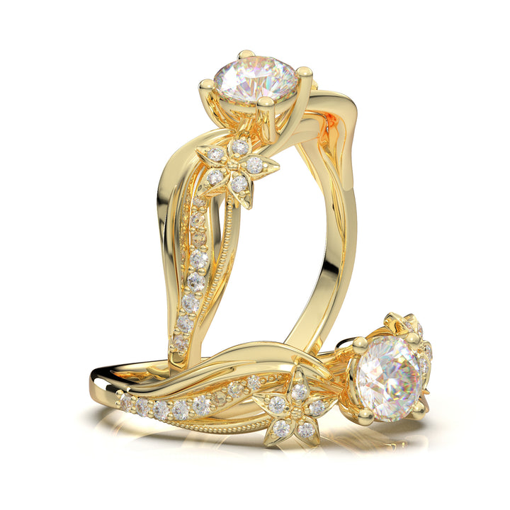 Home Try On--Yellow Gold Floral Twisted Flower Ring