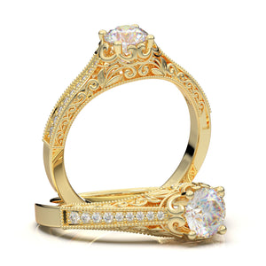 Home Try On--Rose Gold Vintage Milgrain Filigree Signet Ring
