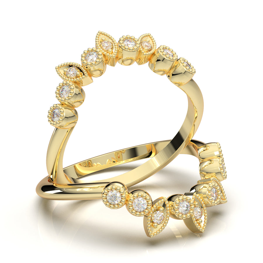 Home Try On--Yellow Gold Vintage Curved Marquise Bezel Band