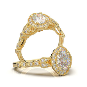 Yellow Gold Floral Oval Halo Ring