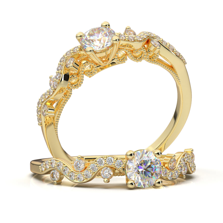 Home Try On--Yellow Gold Floral Curved Filigree Ring