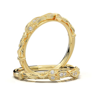 Home Try On--Yellow Gold Floral Vine Wedding Band