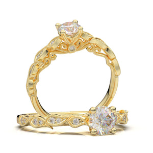 Yellow Gold Floral Leaf Filigree Ring