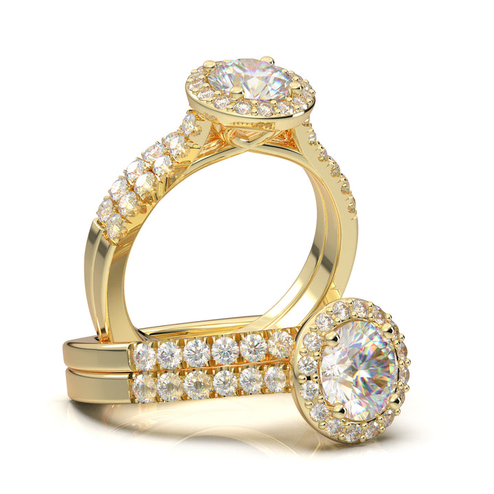 Home Try On--Yellow Gold Round Halo Classic Engagement Set