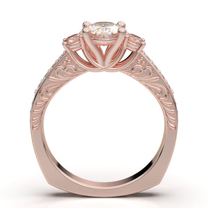 Rose Gold Vintage Oval Three Stone Ring