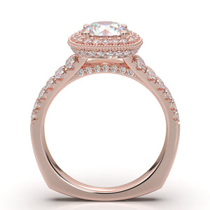 Rose Gold Cushion Halo Two-Row Ring
