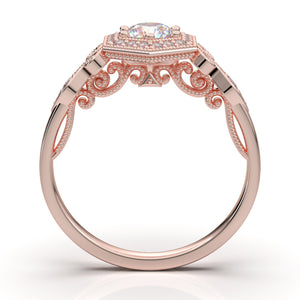Home Try On-Rose Gold Vintage Hexagon Halo Ring