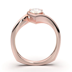 Rose Gold Pear Curved Solitaire Ring