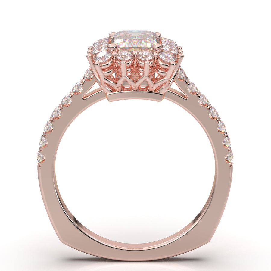 Home Try On--Rose Gold Emerald Cut Large Halo Ring