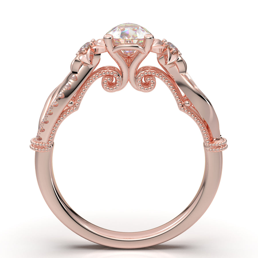 Home Try On--Rose Gold Floral Pear Filigree Ring