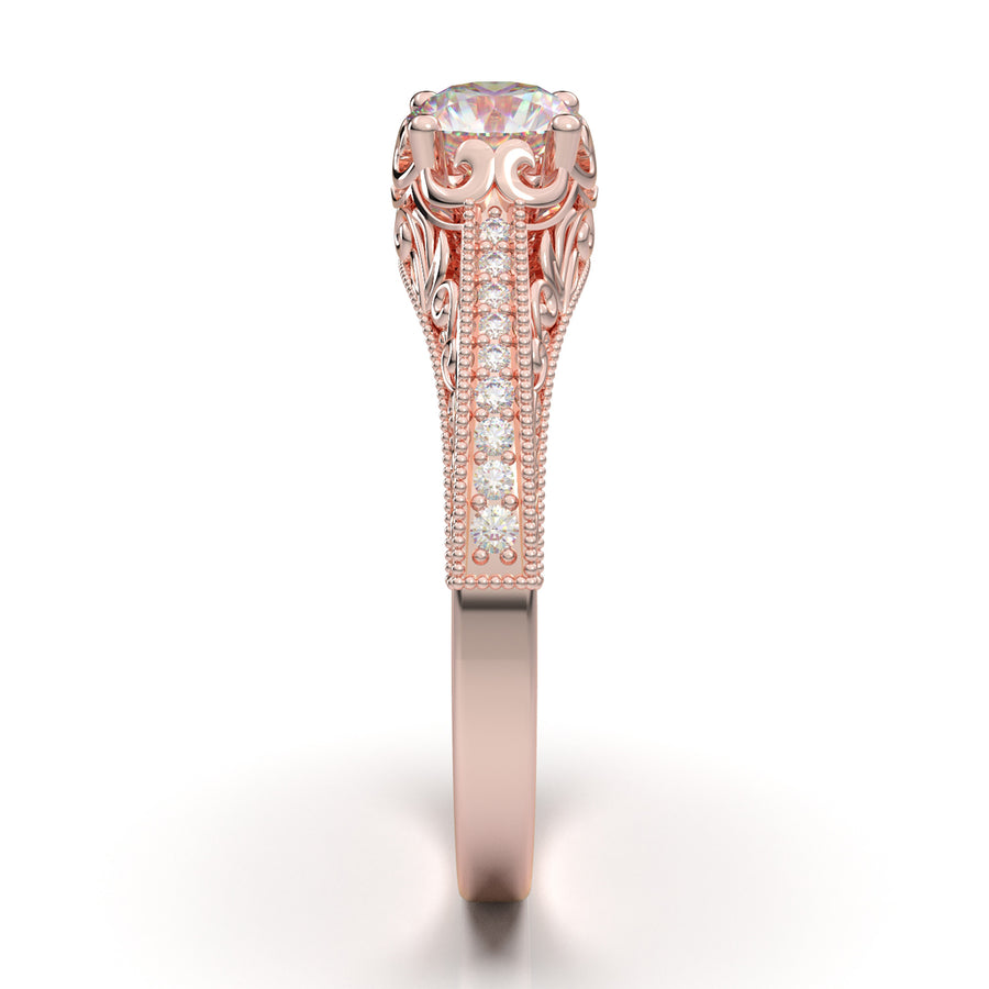 Rose Gold Vintage Milgrain Filigree Signet Ring