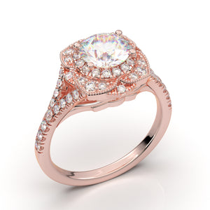Home Try On--Rose Gold Double Halo Split Shank Ring