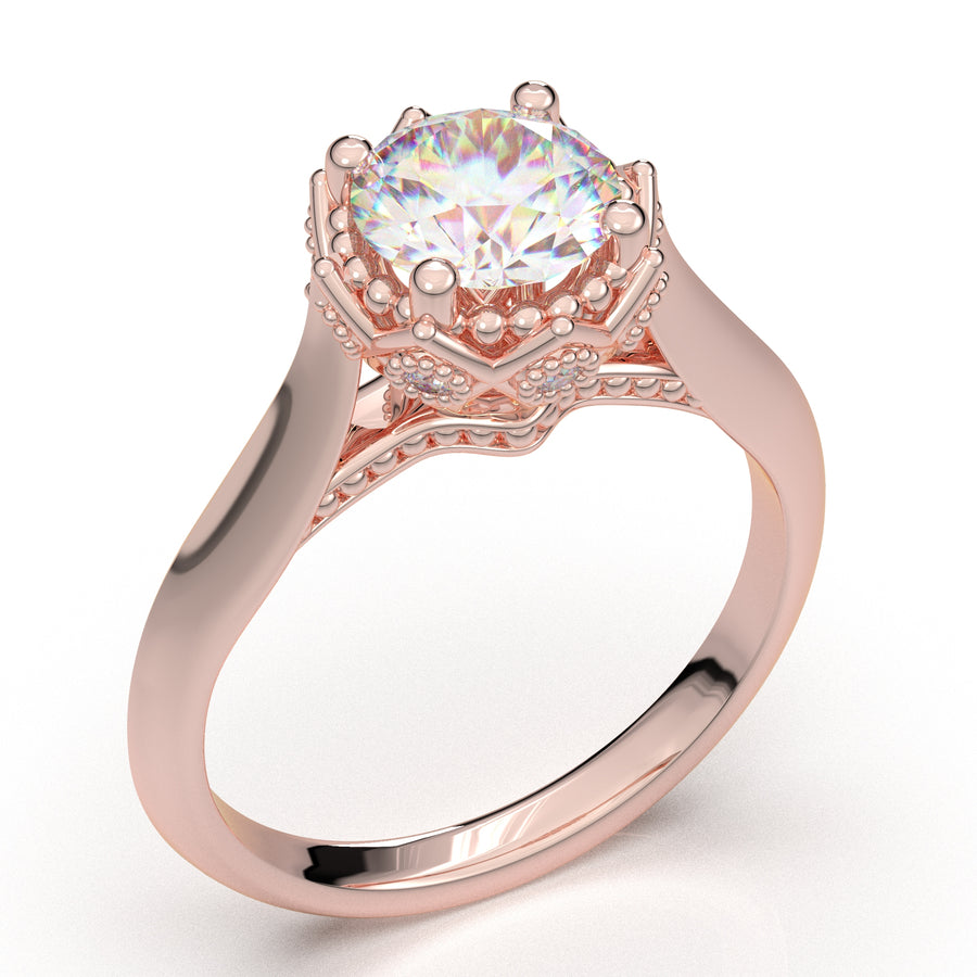 Home Try On--Rose Gold Knife Edge Crown Solitaire Ring