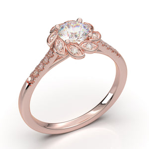 Home Try On--Rose Gold Flower Petal Halo Ring