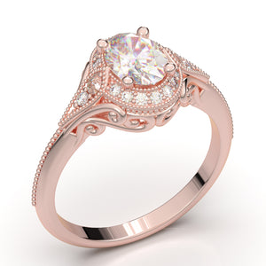 Home Try On--Rose Gold Vintage Filigree Oval Halo Ring