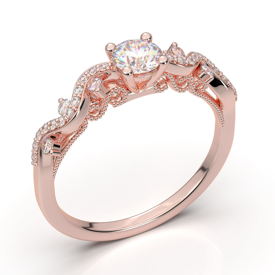 Home Try On--Rose Gold Floral Curved Filigree Ring
