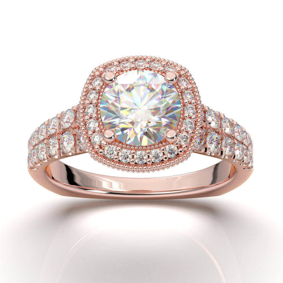 Home Try On--Rose Gold Cushion Halo Two-Row Ring