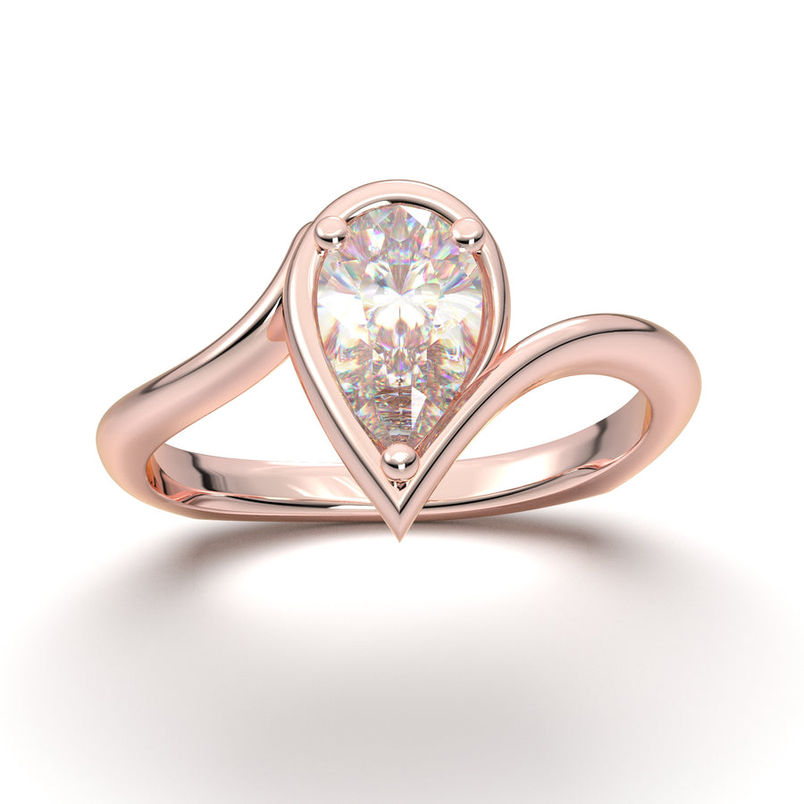 Rose Gold Pear Curved Solitaire Ring