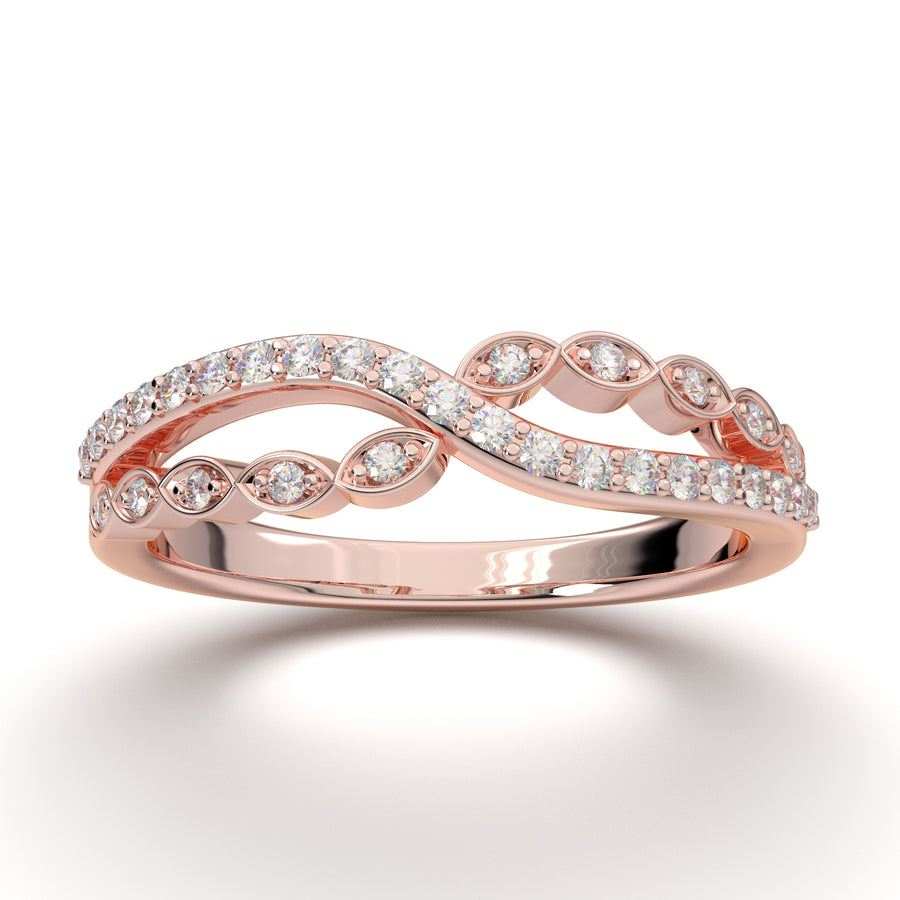 Home Try On--Rose Gold Twisted Diamond Stackable Wedding Band