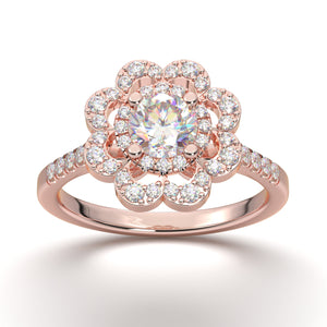 Home Try On--Rose Gold Double Halo Flower Ring