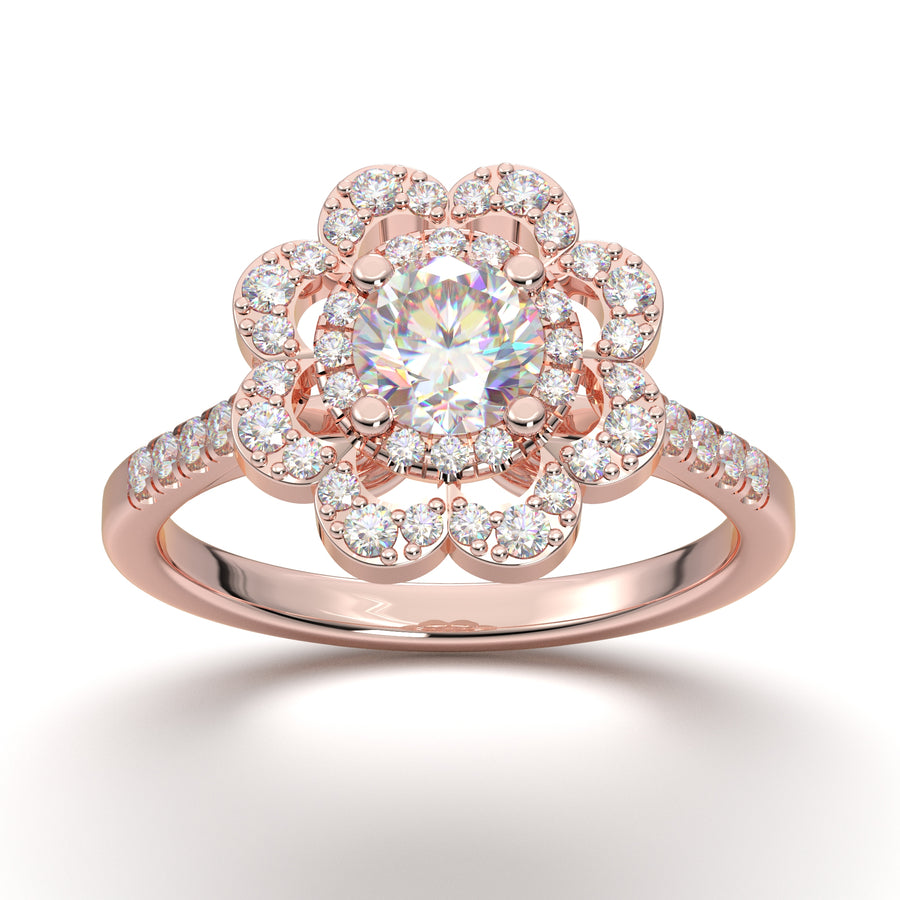 Rose Gold Double Halo Flower Ring
