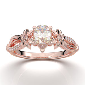 Home Try On--Rose Gold Floral Pear Filigree Ring
