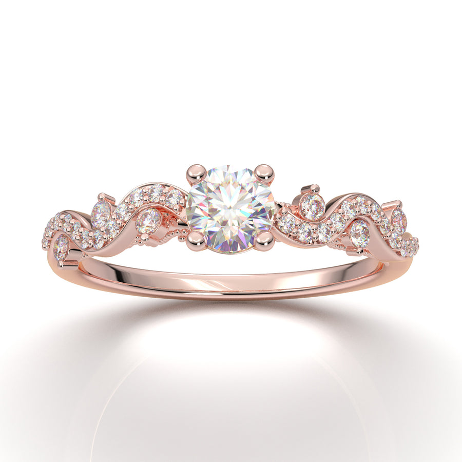 Rose Gold Floral Curved Filigree Ring