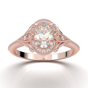 Home Try On--Rose Gold Vintage Filigree Oval Halo Ring