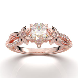 Rose Gold Floral Pear Filigree Ring