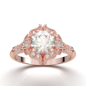 Home Try On--Rose Gold Vintage Floral Filigree Halo Ring
