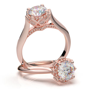 Home Try On--Rose Gold Knife Edge Crown Solitaire Ring