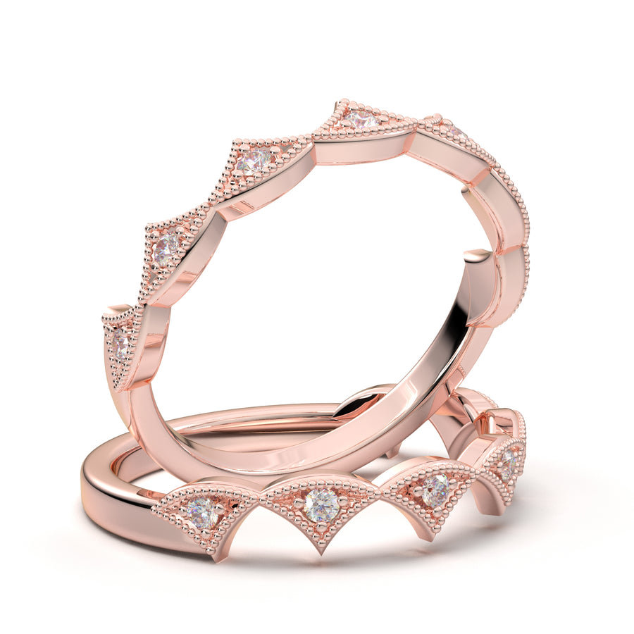 Home Try On--Rose Gold Vintage Pointed Crown Wedding Band