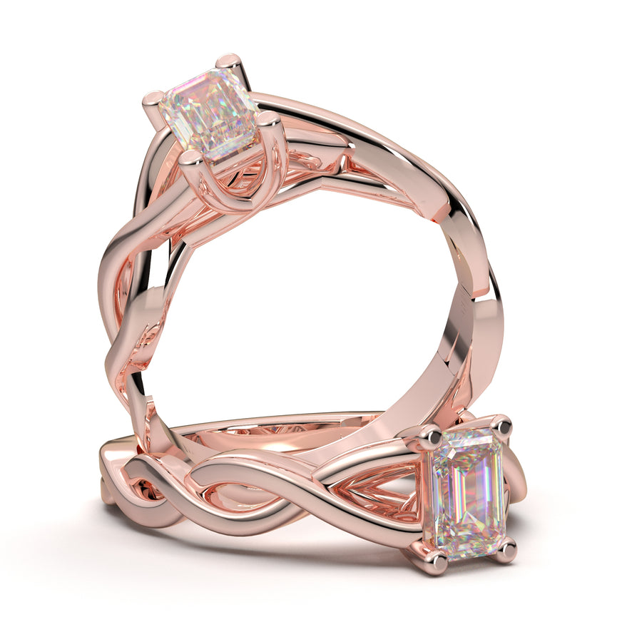 Home Try On--Rose Gold Infinity Emerald Cut Solitaire Ring