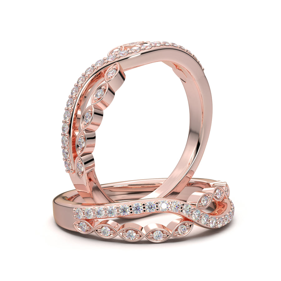 Home Try On--Rose Gold Twisted Diamond Stackable Wedding Band