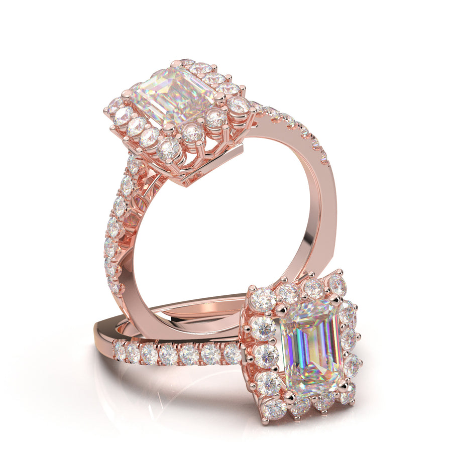 Rose Gold Emerald Cut Large Halo Ring