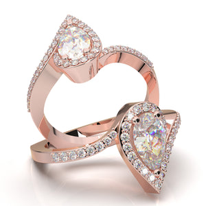 Home Try On--Rose Gold Pear Halo Twist Shank Ring