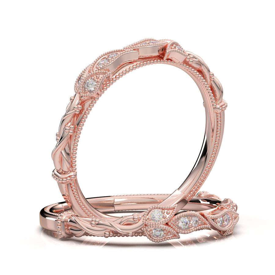 Home Try On--Rose Gold Floral Vine Wedding Band