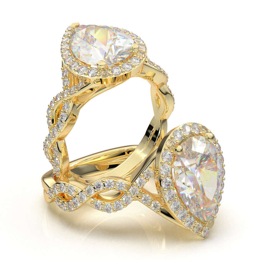 WHITE GOLD PEAR HALO ENGAGEMENT RING, INFINITY TWIST RING, 2 CARAT MOISSANITE RING, DIAMOND WEDDING RING, PROMISE RING FOR WOMEN