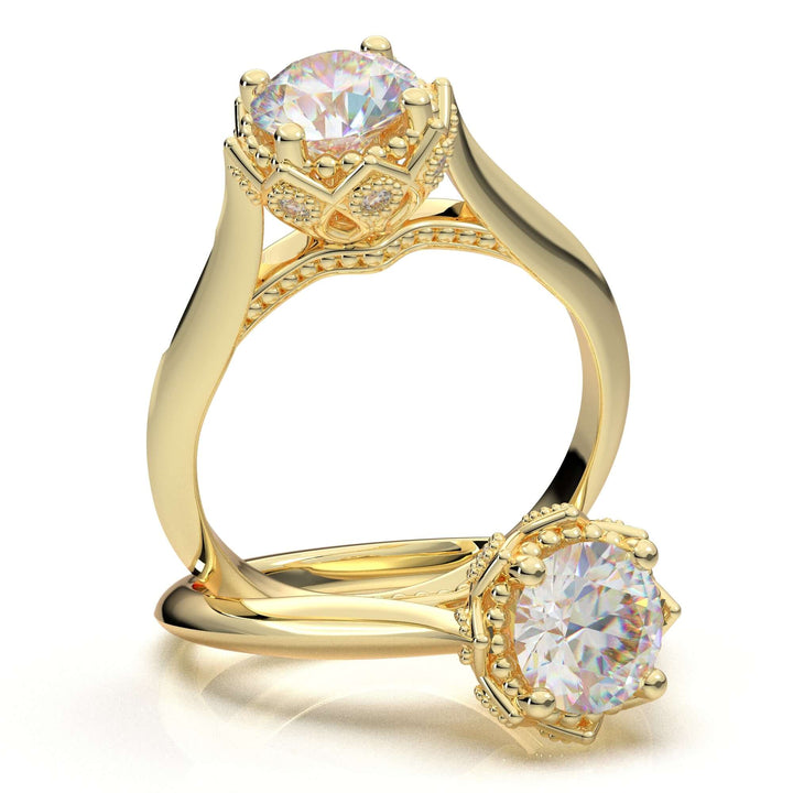 HOME TRY ON--YELLOW GOLD KNIFE EDGE CROWN SOLITAIRE RING