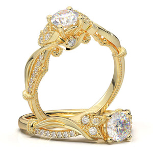 HOME TRY ON--YELLOW GOLD FLORAL TWIST LEAF RING