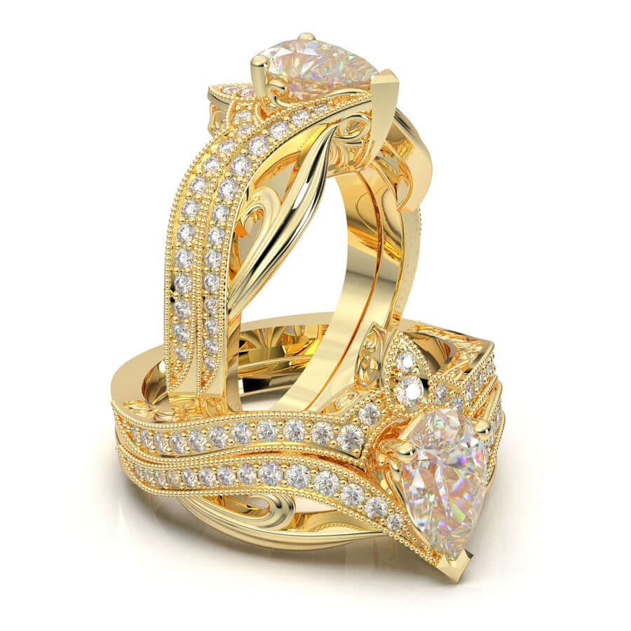 Emery 3/4Ct Vintage Diamond Engagement Wedding Ring Set 14K Yellow Gold