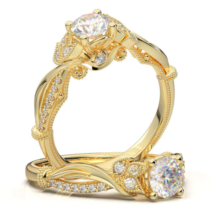 YELLOW GOLD FLORAL TWIST LEAF RING