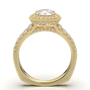 YELLOW GOLD CUSHION HALO TWO